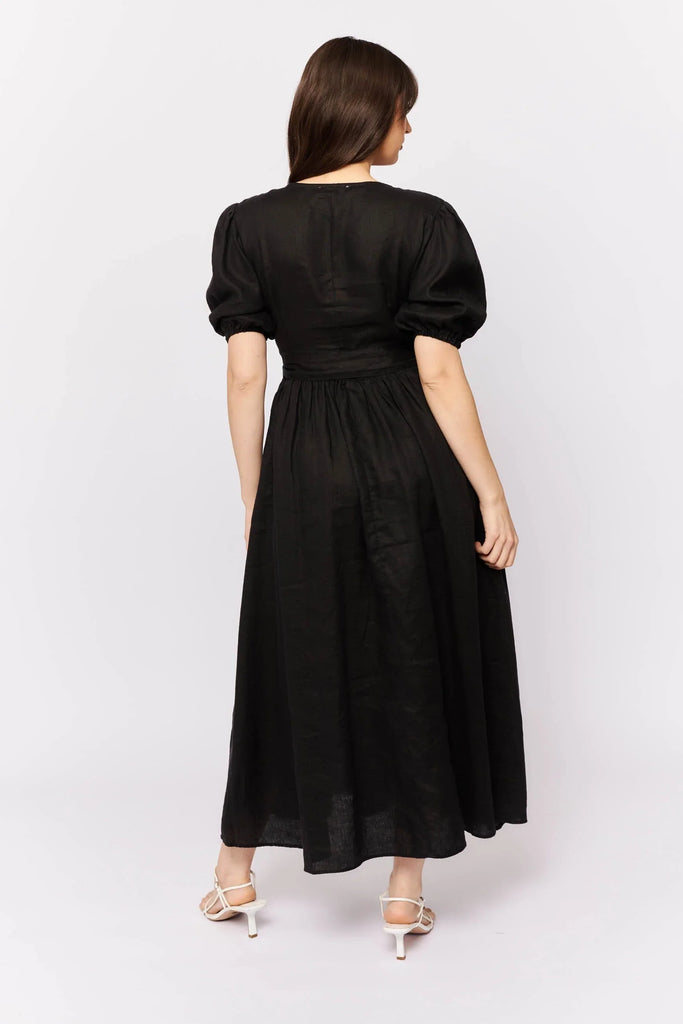 Aria Dress in Black Linen - EumundiStyle