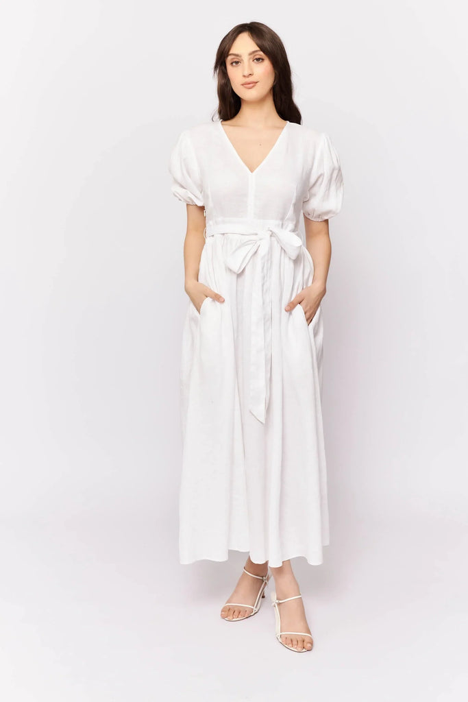 Aria Dress in White Linen - EumundiStyle