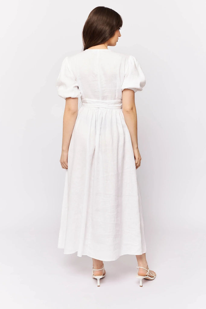 Aria Dress in White Linen - EumundiStyle