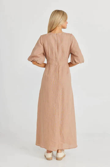 Ava Dress in Saddle Brown Linen - EumundiStyle