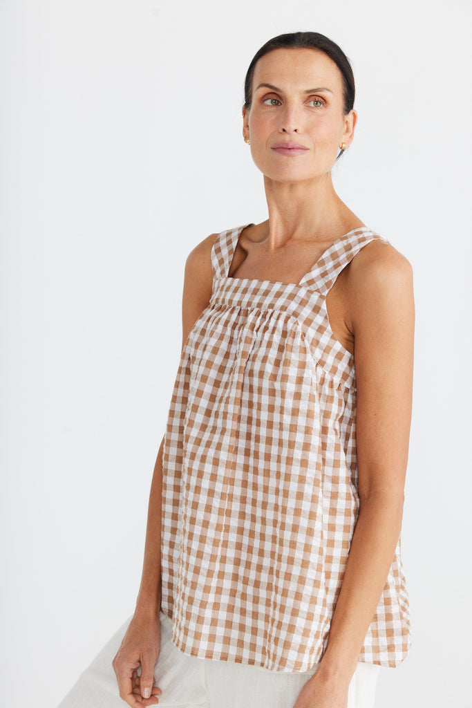 Café au Lait Top in Toffee Gingham - EumundiStyle