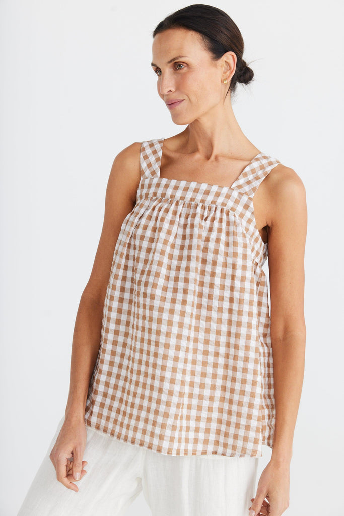 Café au Lait Top in Toffee Gingham - EumundiStyle