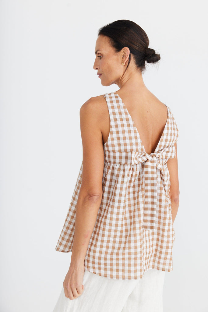 Café au Lait Top in Toffee Gingham - EumundiStyle