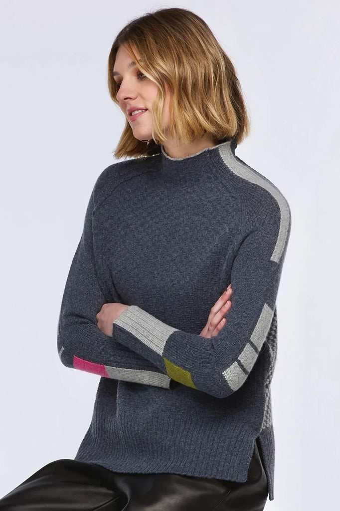 Check Funnel Neck Jumper in Charcoal - EumundiStyle