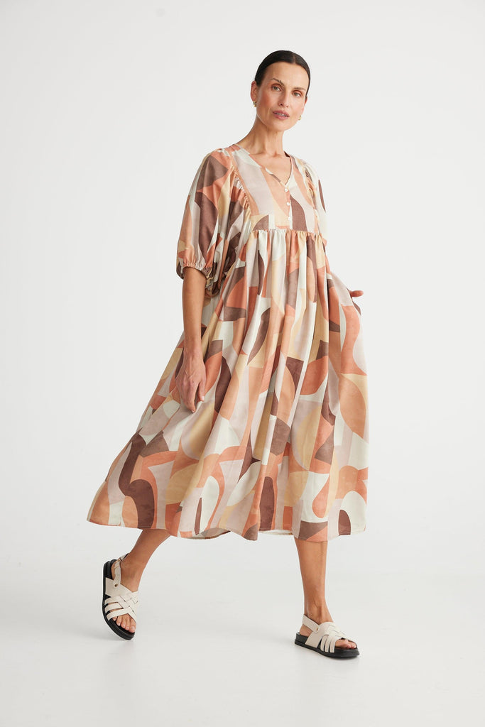 Ciao Bella Dress in Earth Abstract - EumundiStyle