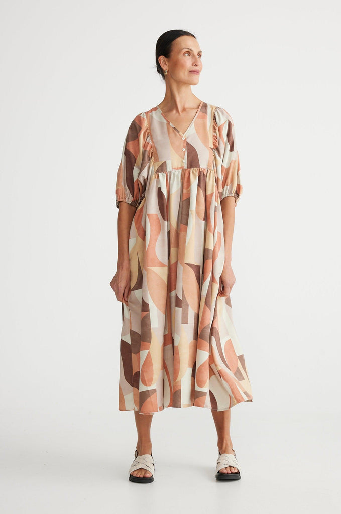 Ciao Bella Dress in Earth Abstract - EumundiStyle