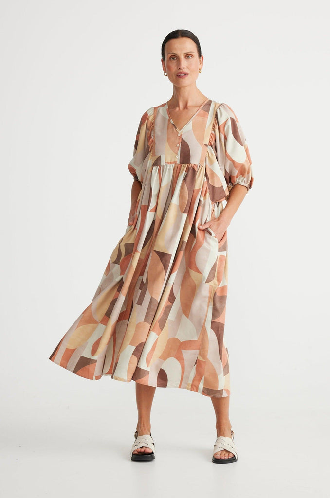 Ciao Bella Dress in Earth Abstract - EumundiStyle