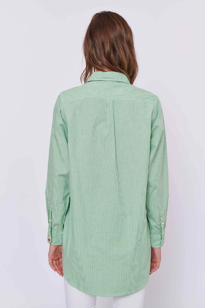 Cleopatra Cotton Shirt in Green Stripe - EumundiStyle