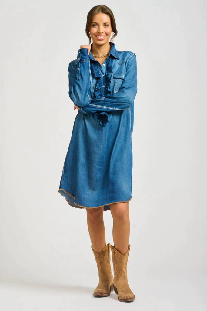 Cowgirl Shirt Dress - Dark Denim - EumundiStyle