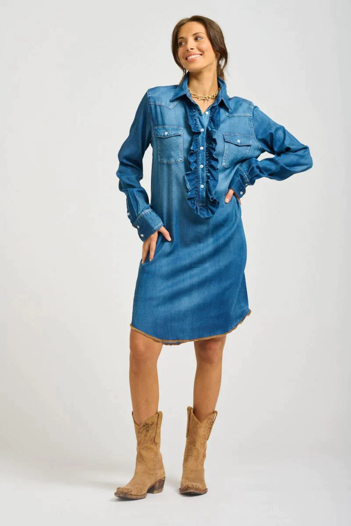 Cowgirl Shirt Dress - Dark Denim - EumundiStyle