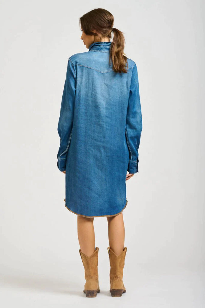 Cowgirl Shirt Dress - Dark Denim - EumundiStyle