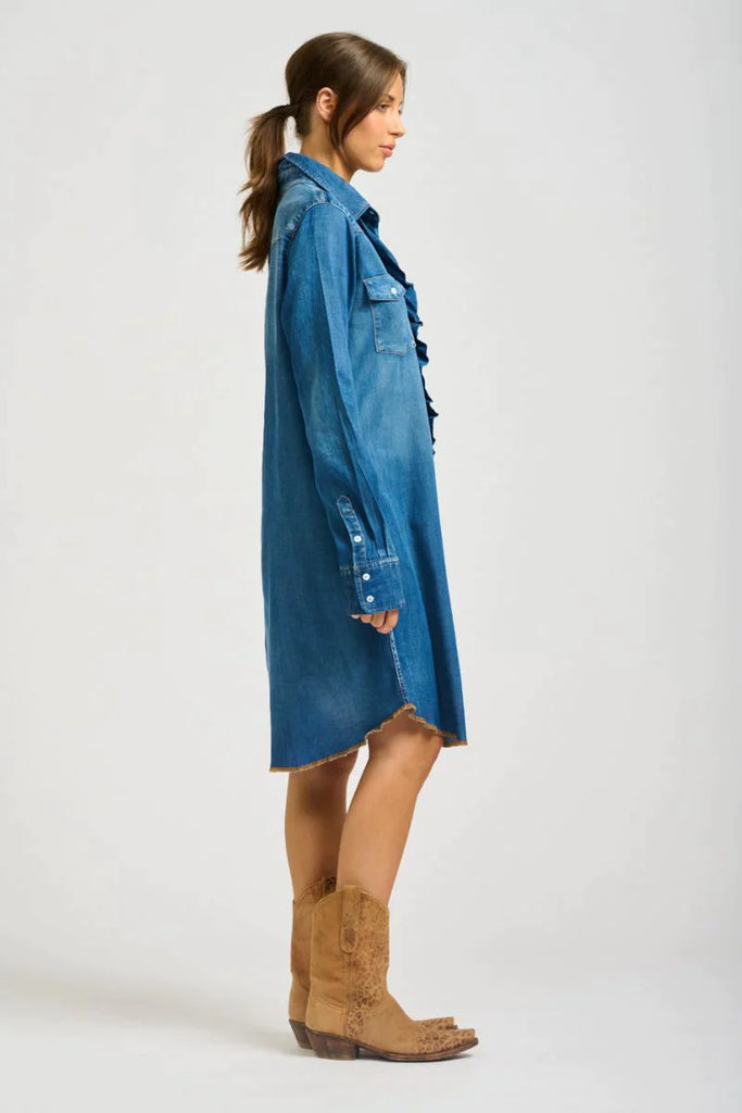 Cowgirl Shirt Dress - Dark Denim - EumundiStyle