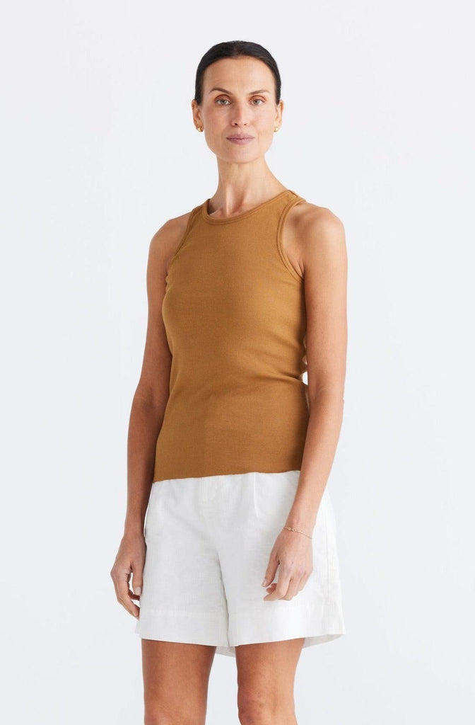 Essential Rib Tank in Toffee - EumundiStyle