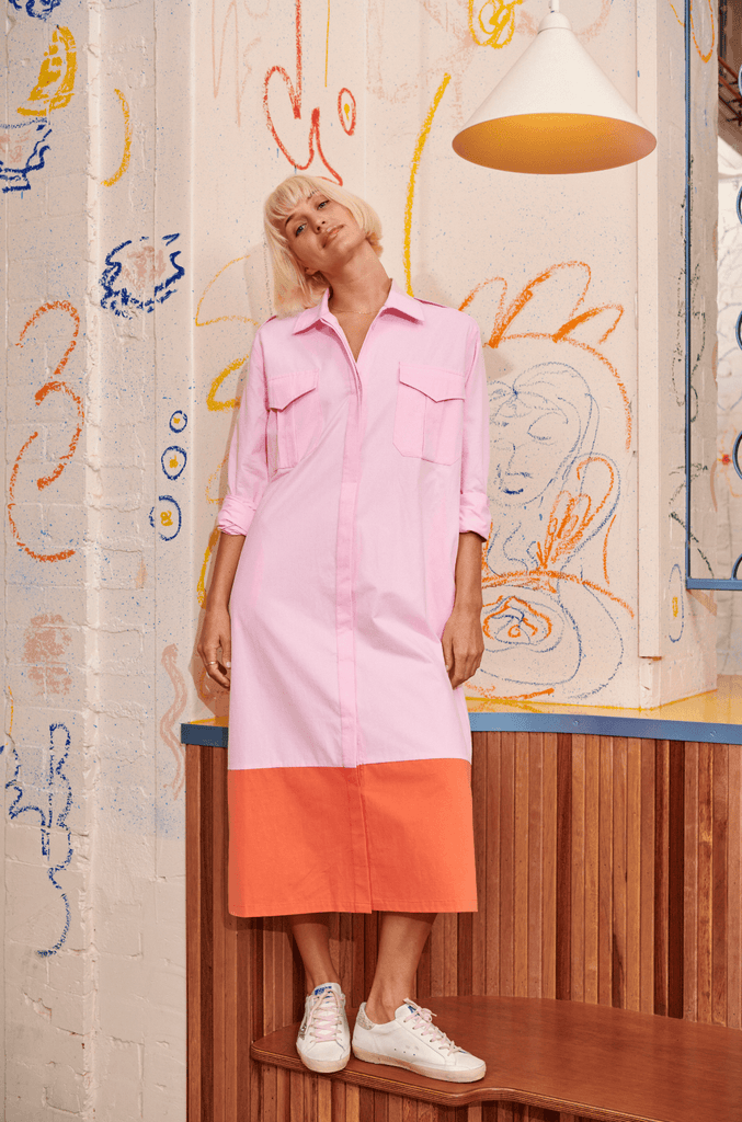 Freya Shirt Dress in Orange/Pink - EumundiStyle