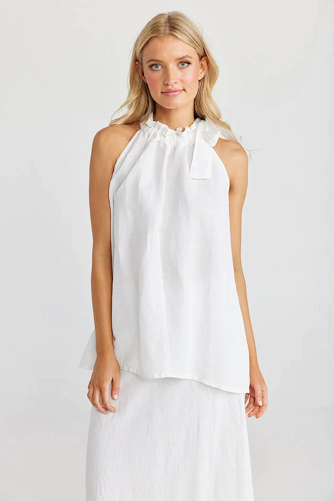 Lucia Top in White Linen Viscose - EumundiStyle