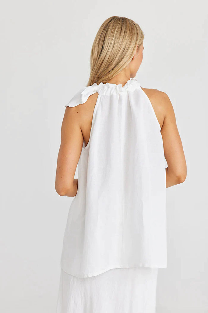 Lucia Top in White Linen Viscose - EumundiStyle