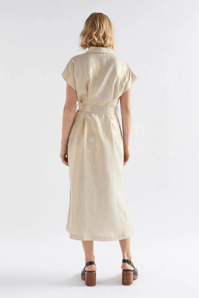 Metalen Shirt Dress - Gold Linen - EumundiStyle