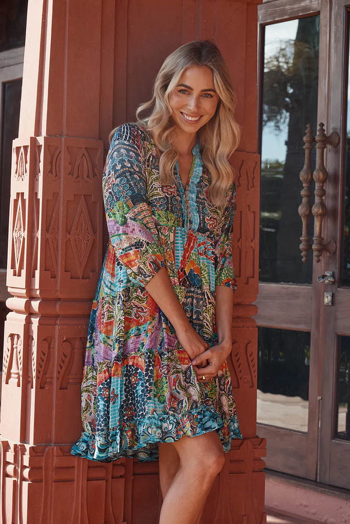 Mosaic Tiered Dress - Print - EumundiStyle