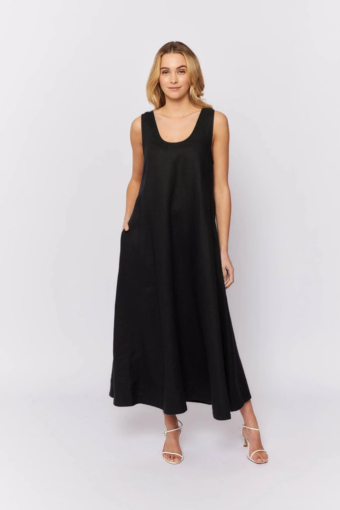 Nova Dress in Black Linen - EumundiStyle