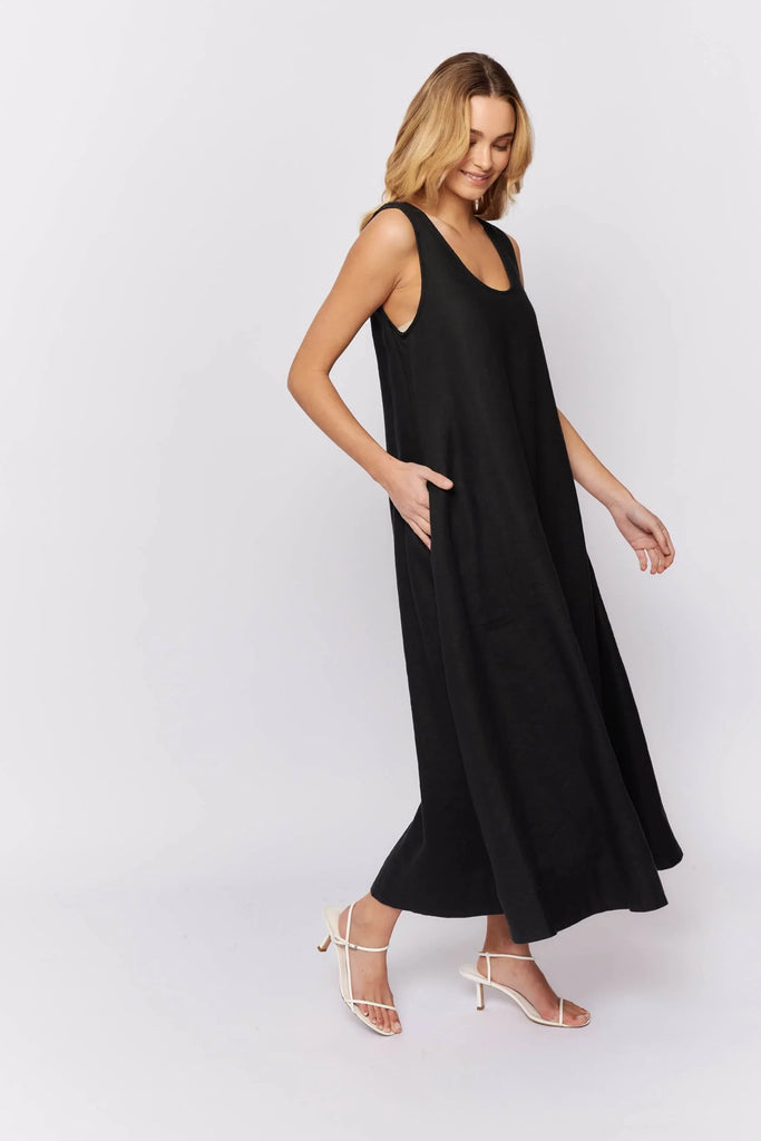 Nova Dress in Black Linen - EumundiStyle