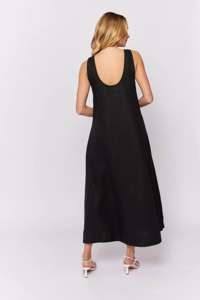 Nova Dress in Black Linen - EumundiStyle