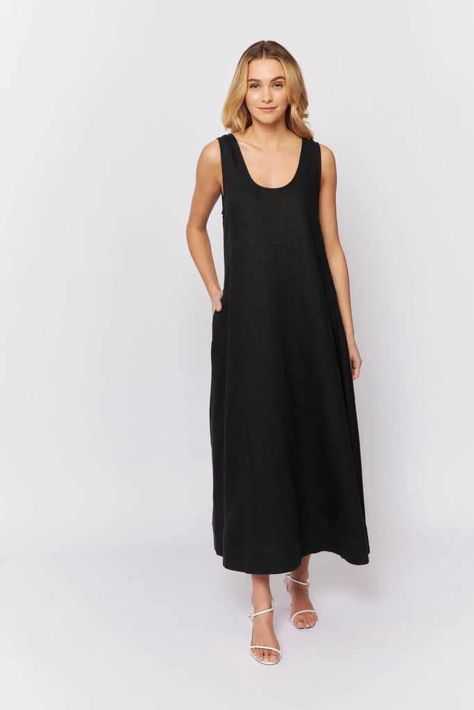 Nova Dress in Black Linen - EumundiStyle