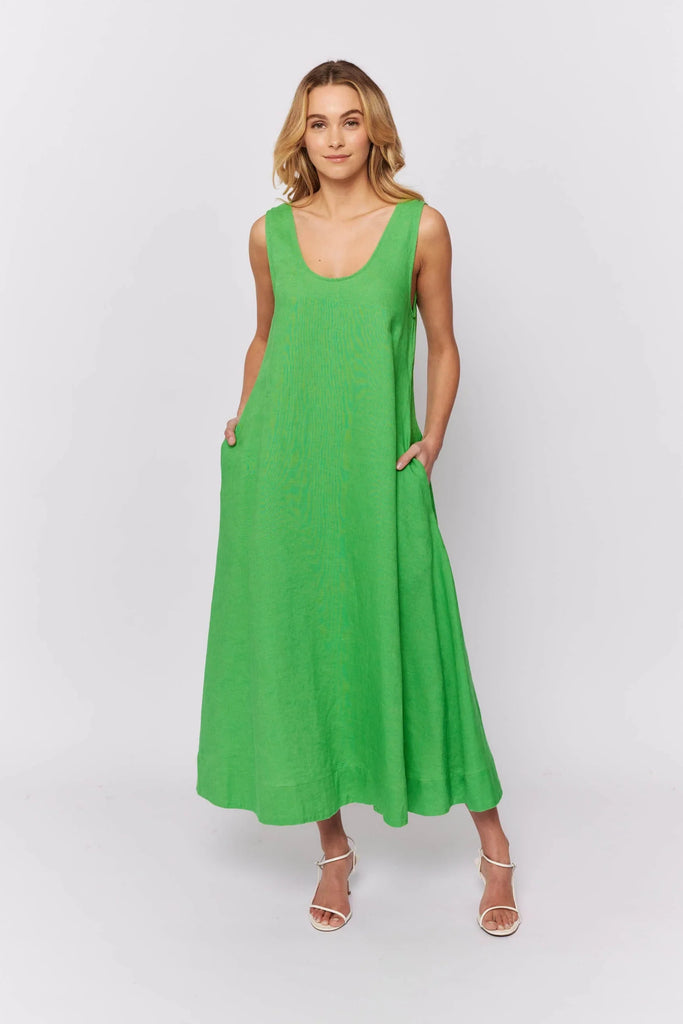 Nova Dress in Evergreen Linen - EumundiStyle