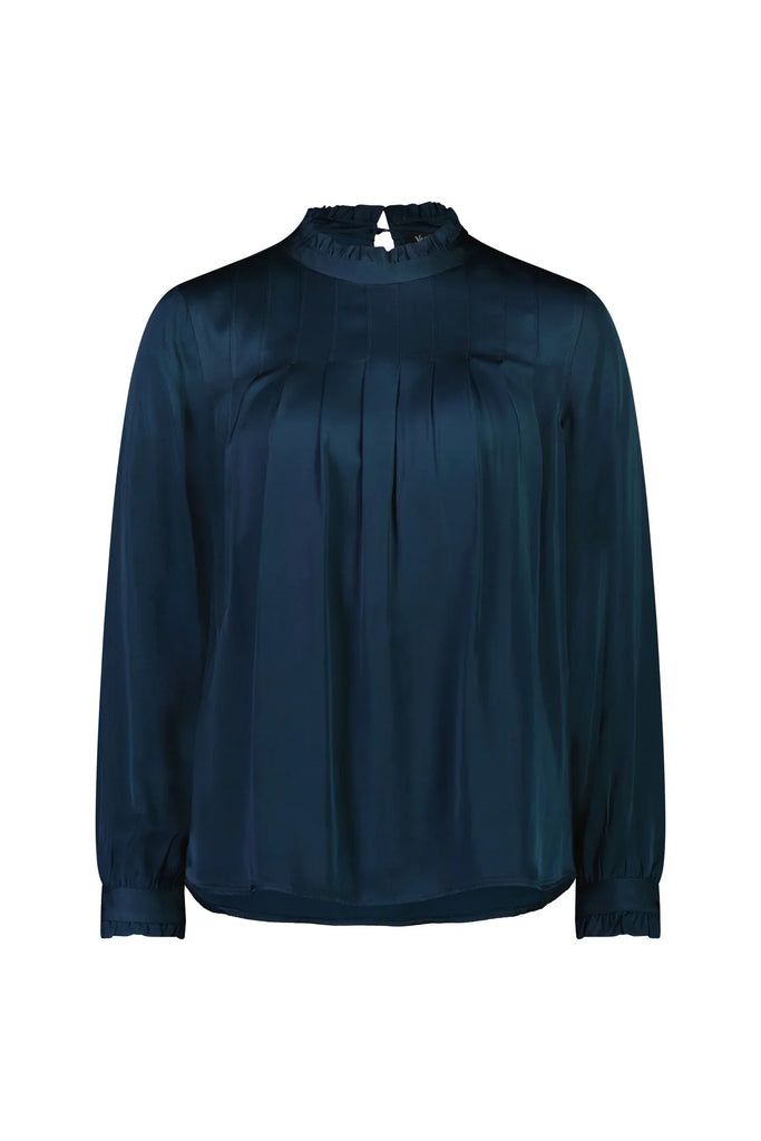 Ruffle Neck Top with Pleat Front in Peacock - EumundiStyle