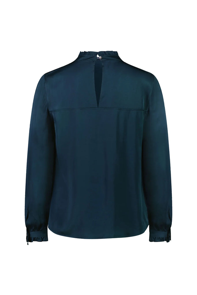 Ruffle Neck Top with Pleat Front in Peacock - EumundiStyle