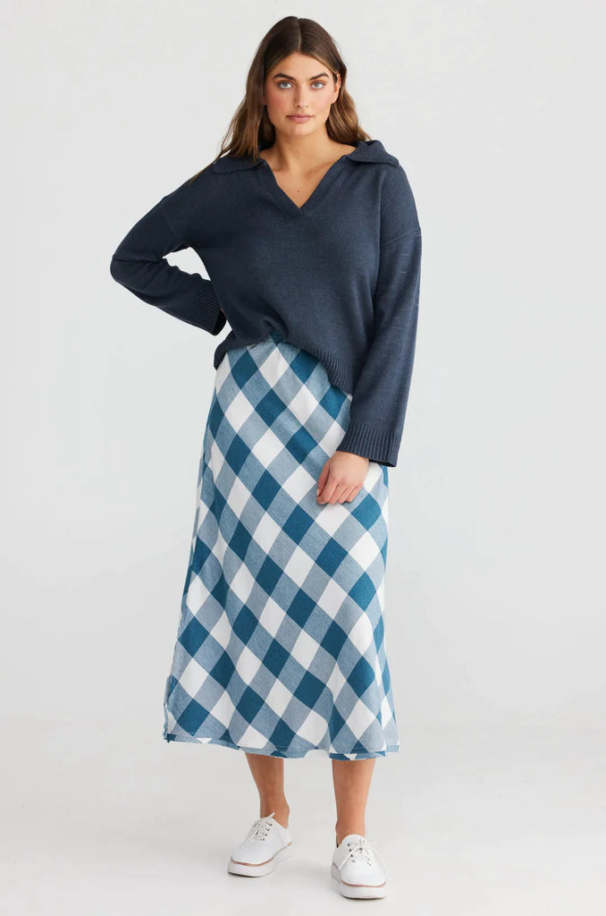 Sicily Skirt in Blue Steel Check - EumundiStyle