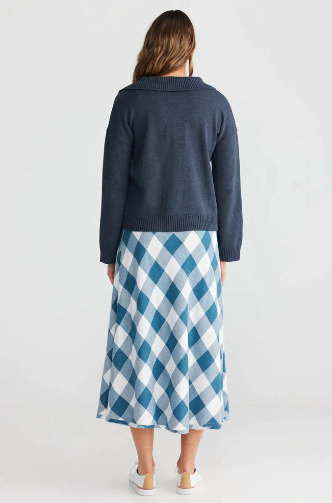 Sicily Skirt in Blue Steel Check - EumundiStyle