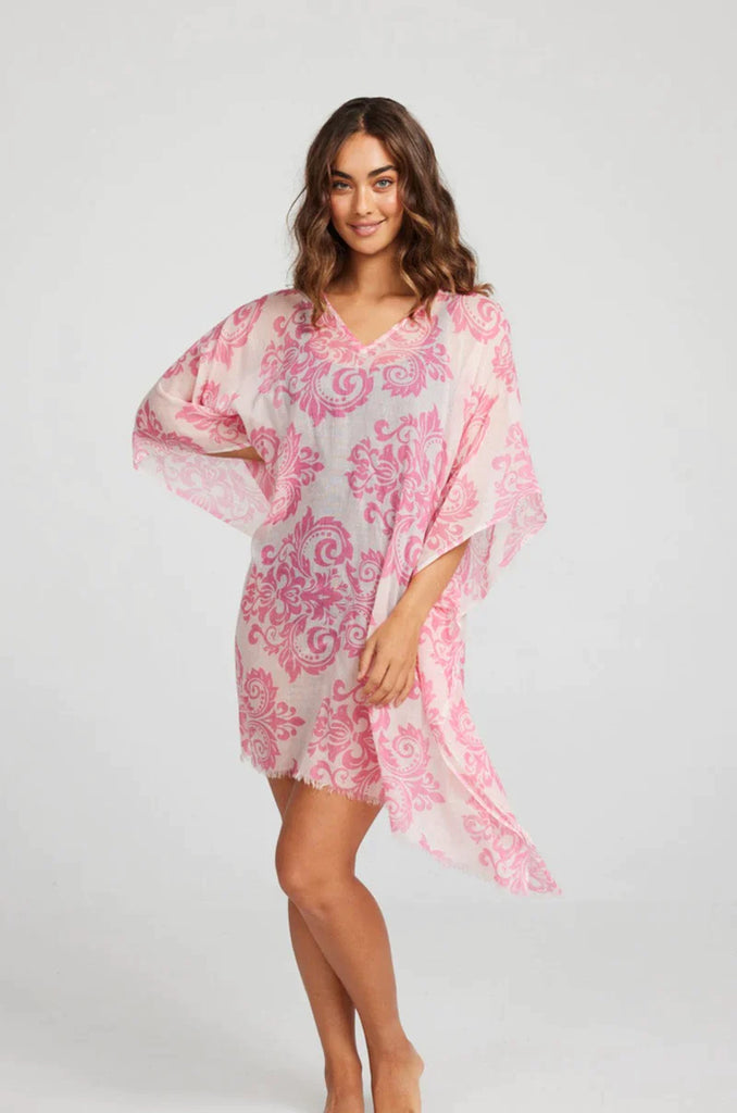 Sierra Kaftan - Hot Pink + Pink Sorbet Fleur de Lis - EumundiStyle