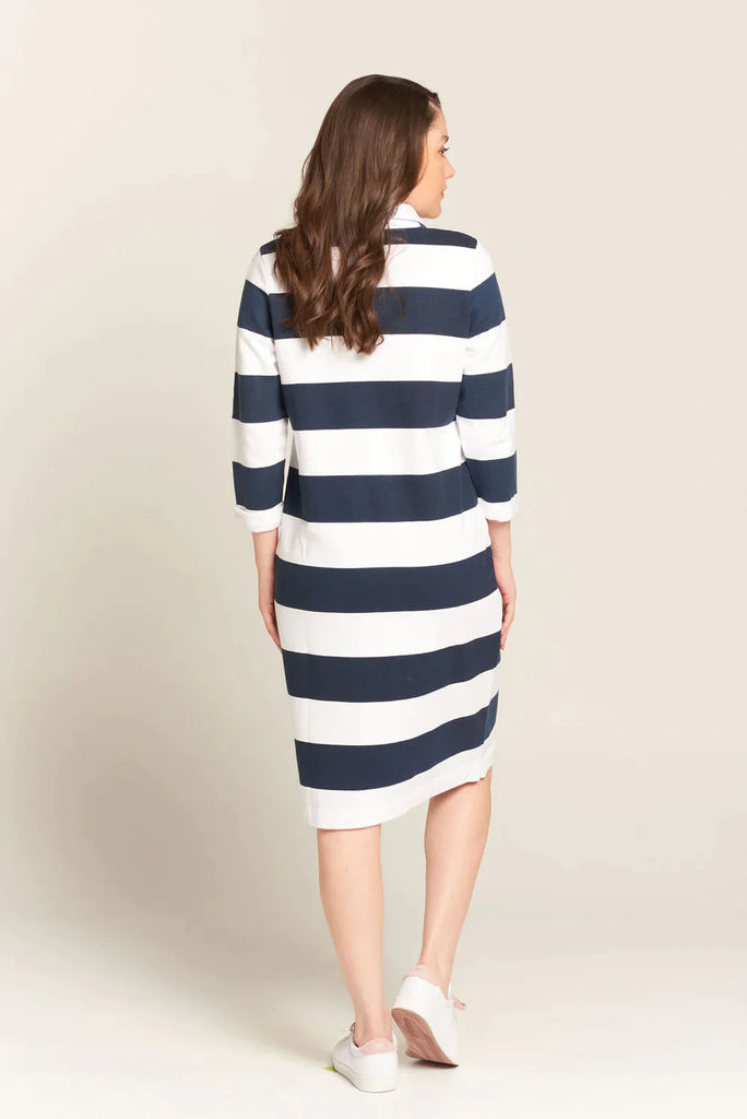 Sophia Stripe Rugby Dress in Navy & White - EumundiStyle