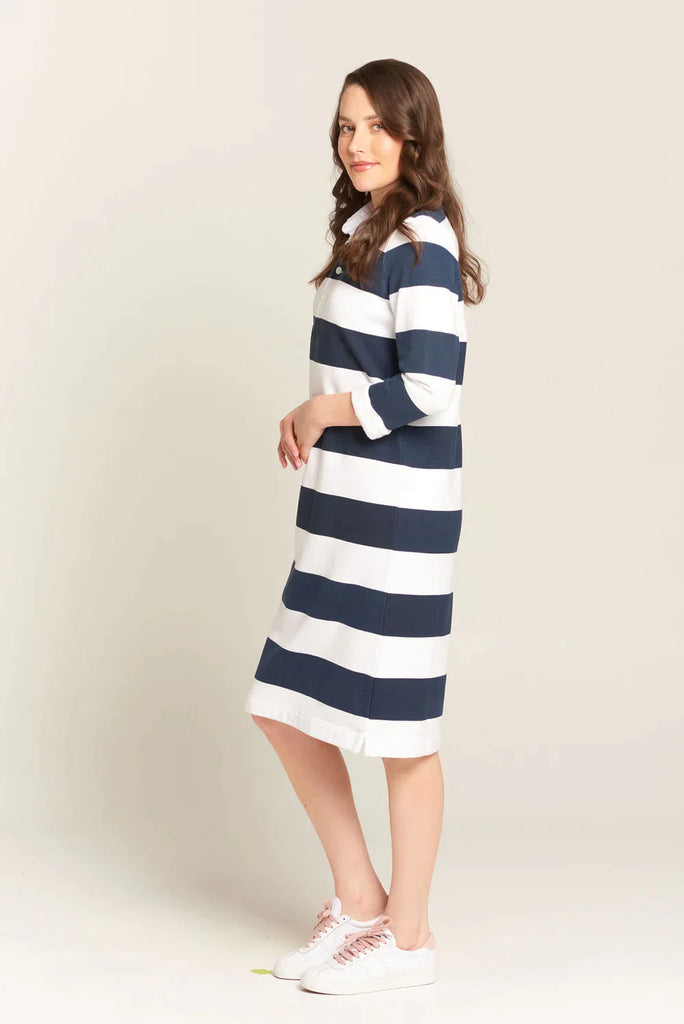 Sophia Stripe Rugby Dress in Navy & White - EumundiStyle