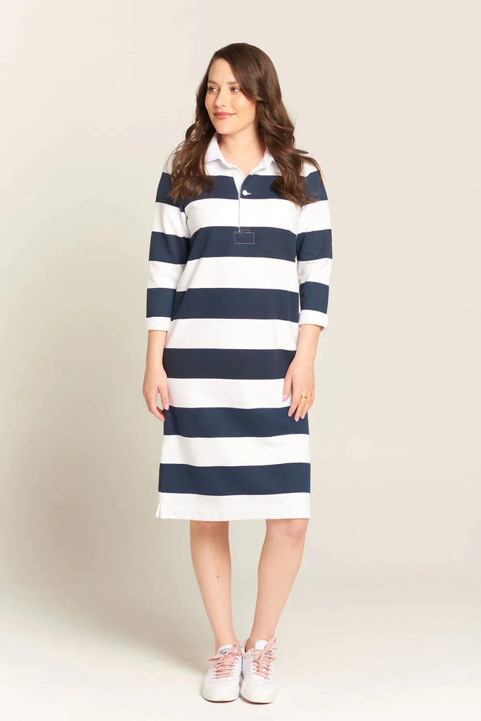 Sophia Stripe Rugby Dress in Navy & White - EumundiStyle