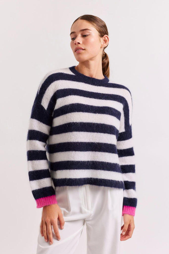 Tabby Stripe Mohair Sweater in Navy - EumundiStyle