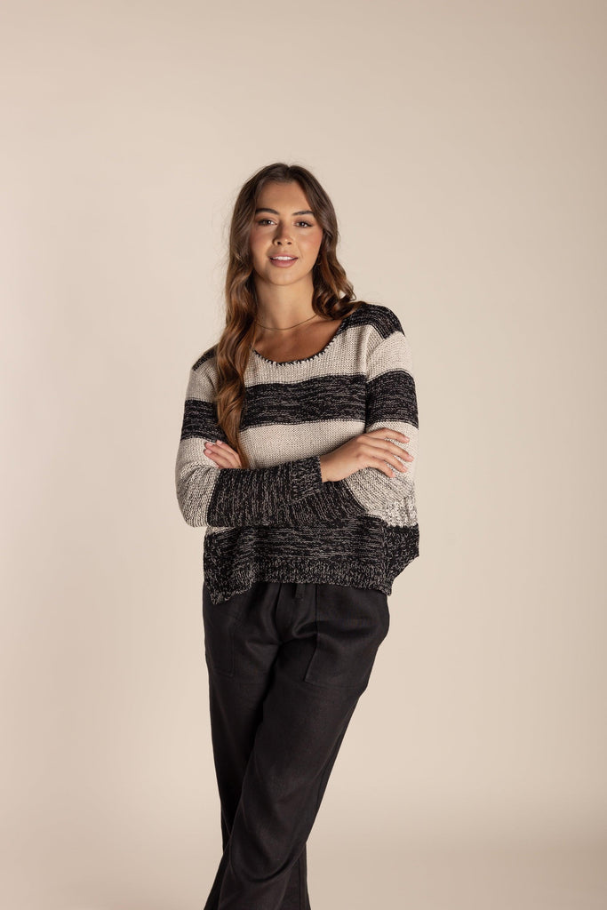 Tape Yarn Sweater - Stone/Black - EumundiStyle