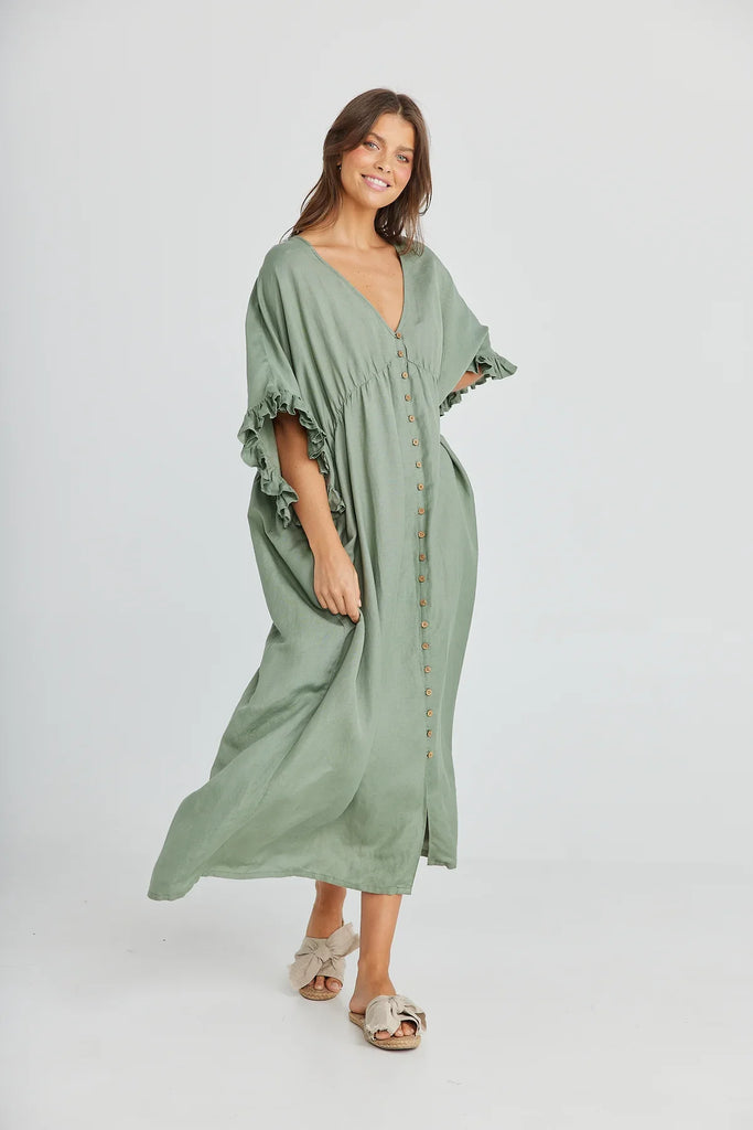 Willow Dress - Sage Linen Viscose - EumundiStyle