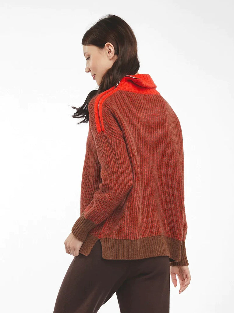 Zip Collar Jumper in Timber - EumundiStyle